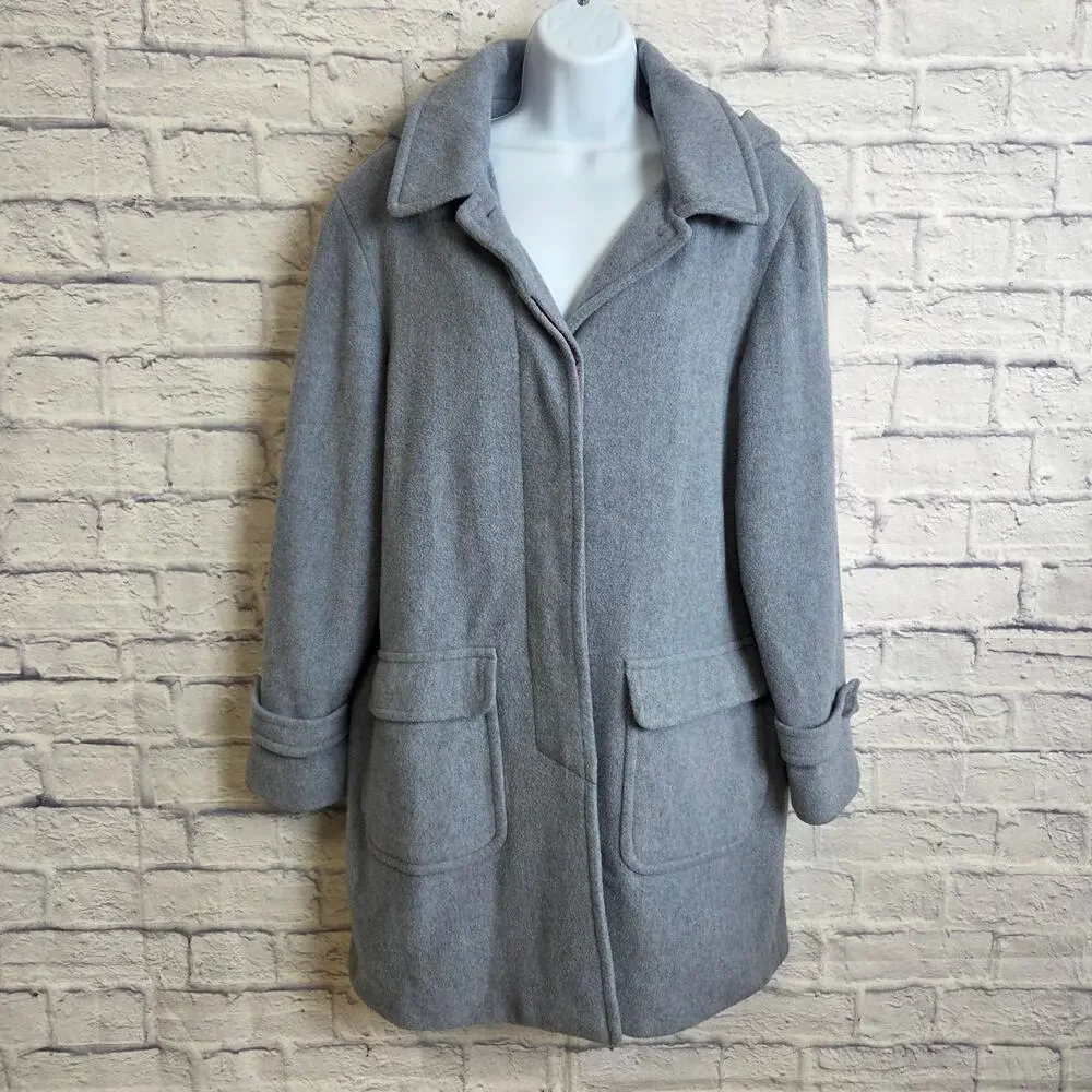 London Fog Size 10 Blue-Gray Wool Button Down Car Coat Detachable Hood